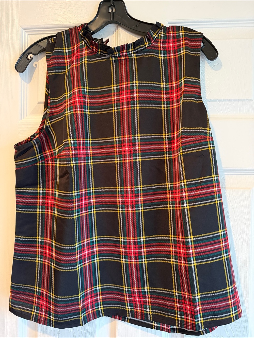 J. Crew plaid sleeveless ruffle neck blouse
